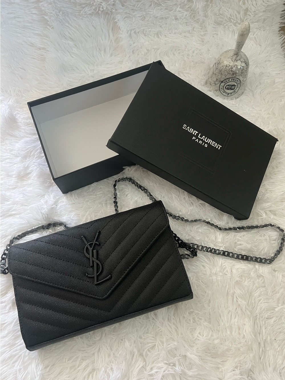 Black Quilted Leather Chain Wallet